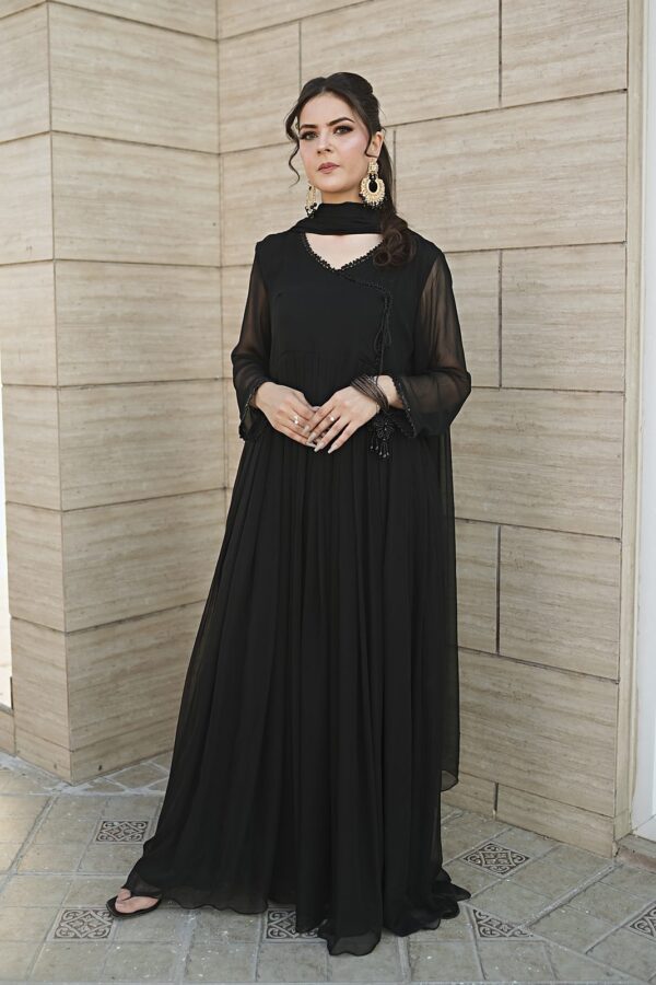 Shabnam: 2-Piece Crinkle Chiffon Angrakha Frock with Moti Lace