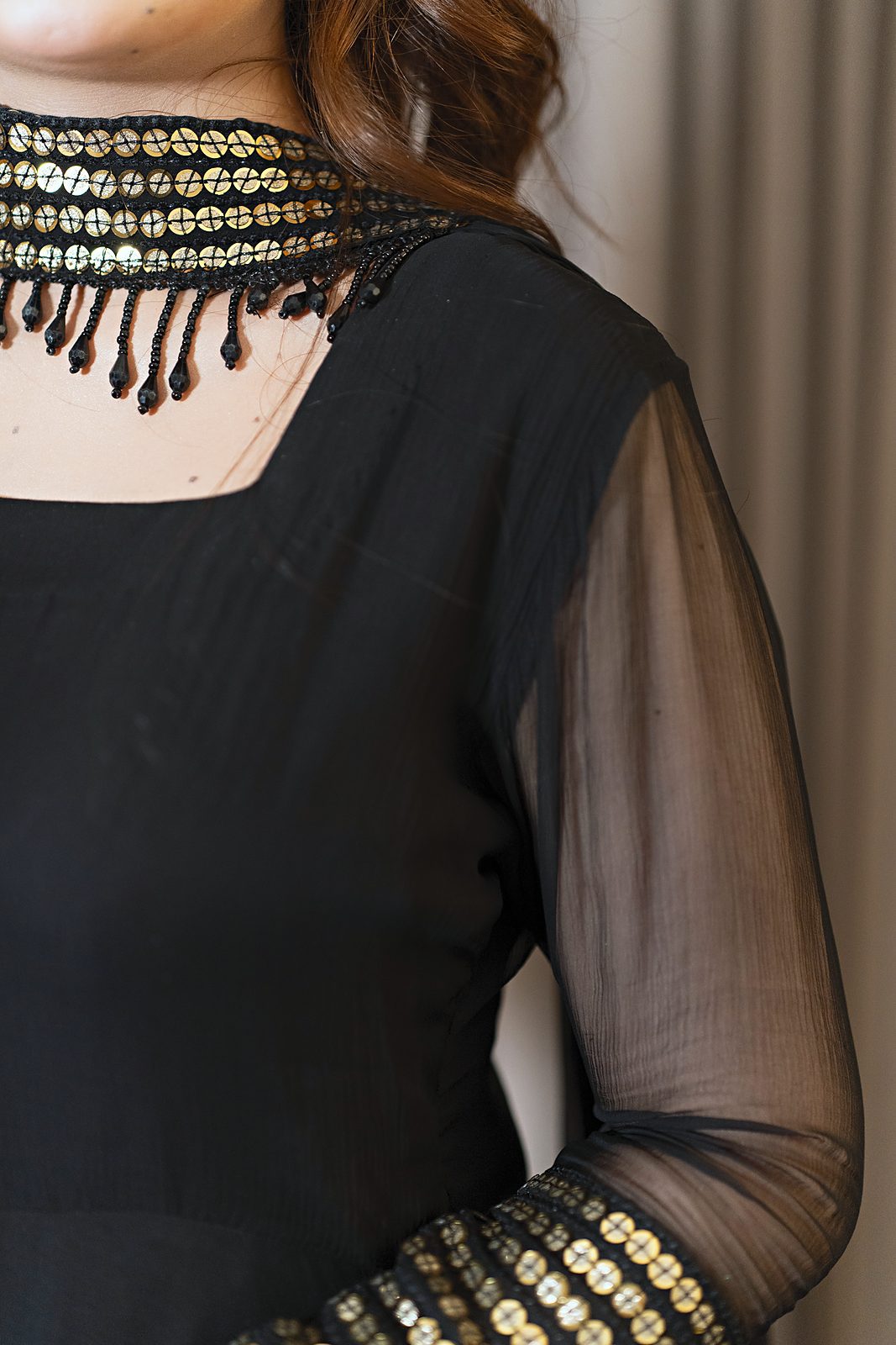Étoile: 2-Piece Sitara-Cuff Crinkle Chiffon Frock with Beaded-Neck Dupatta - Image 10