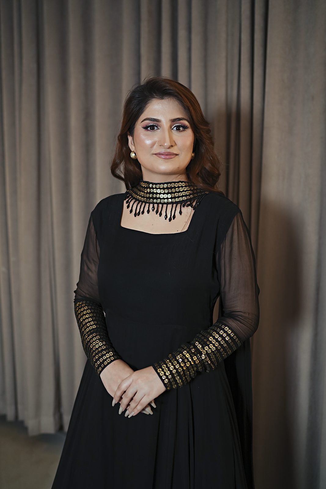 Étoile: 2-Piece Sitara-Cuff Crinkle Chiffon Frock with Beaded-Neck Dupatta - Image 2