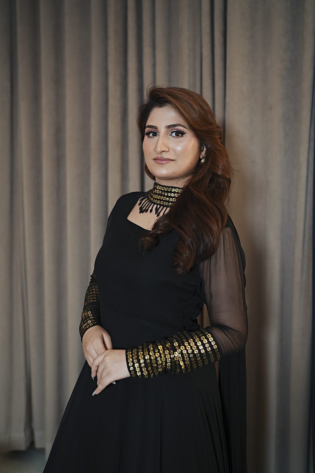 Étoile: 2-Piece Sitara-Cuff Crinkle Chiffon Frock with Beaded-Neck Dupatta - Image 3