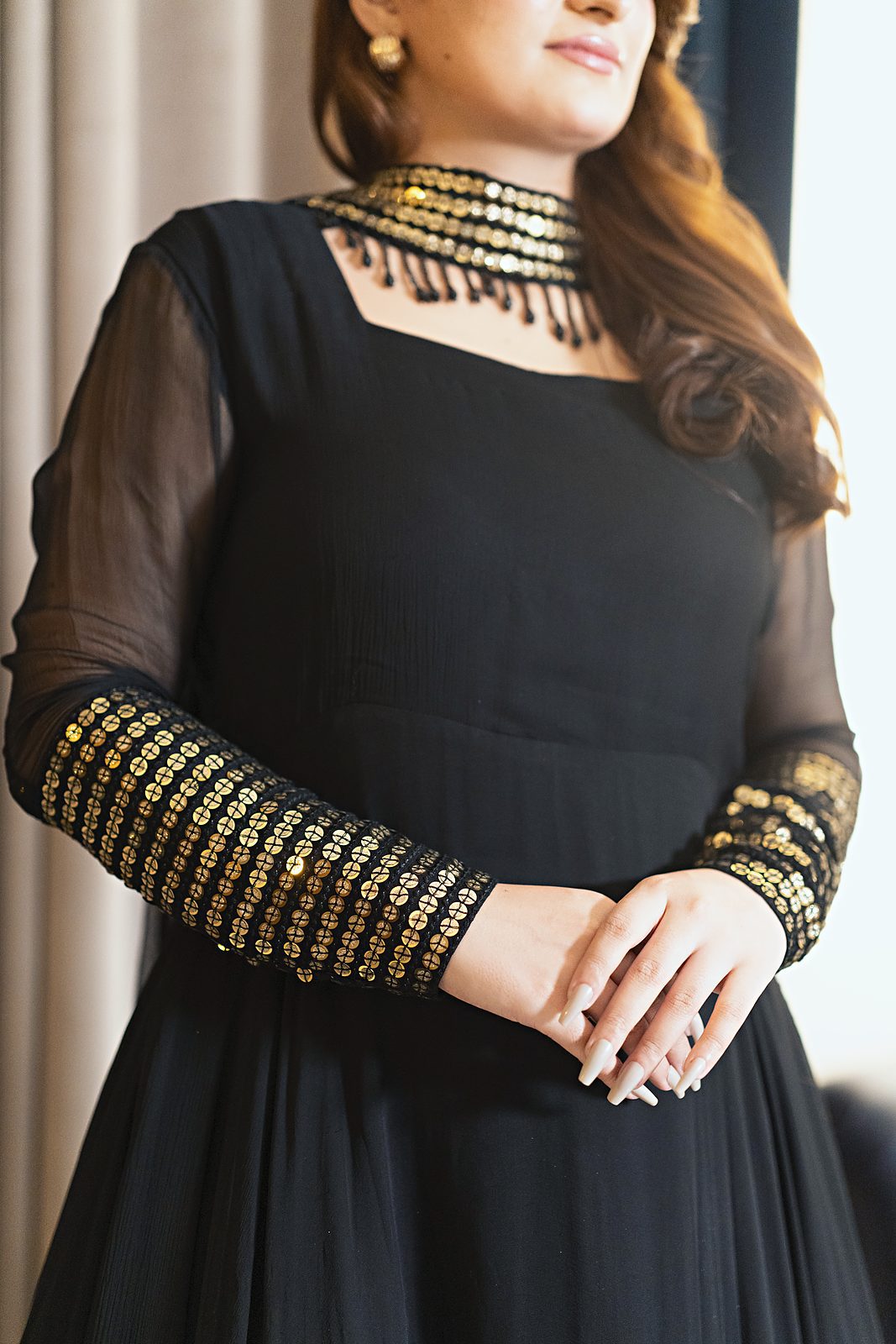 Étoile: 2-Piece Sitara-Cuff Crinkle Chiffon Frock with Beaded-Neck Dupatta - Image 5