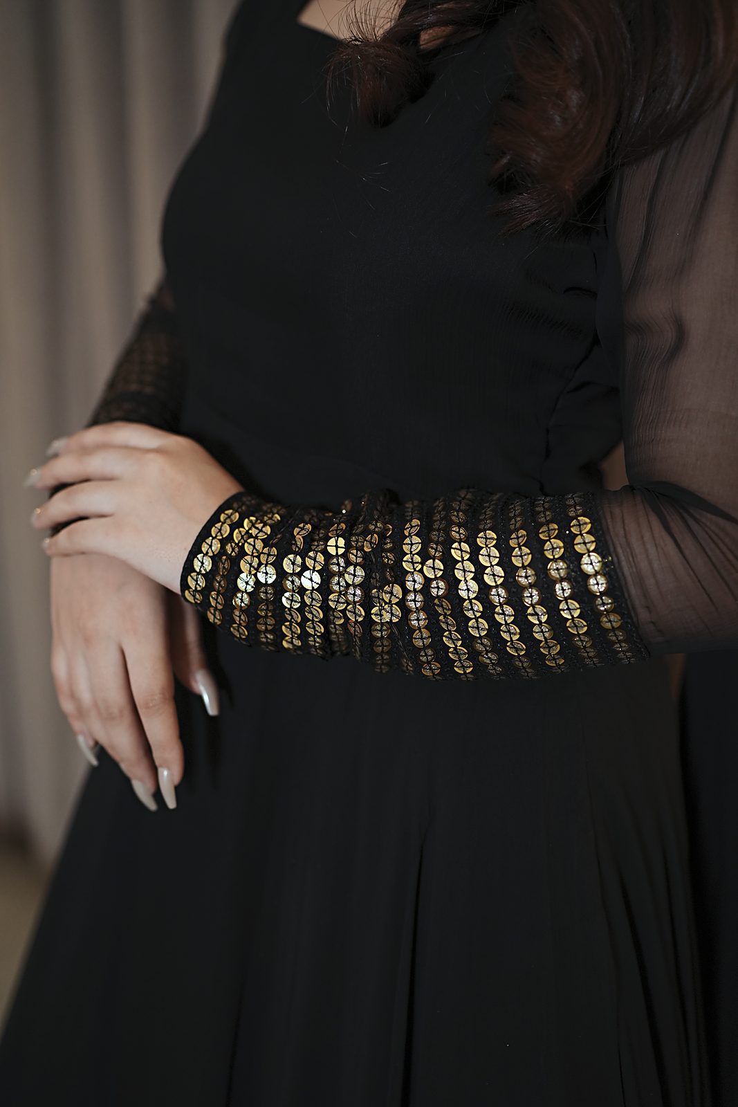 Étoile: 2-Piece Sitara-Cuff Crinkle Chiffon Frock with Beaded-Neck Dupatta - Image 6