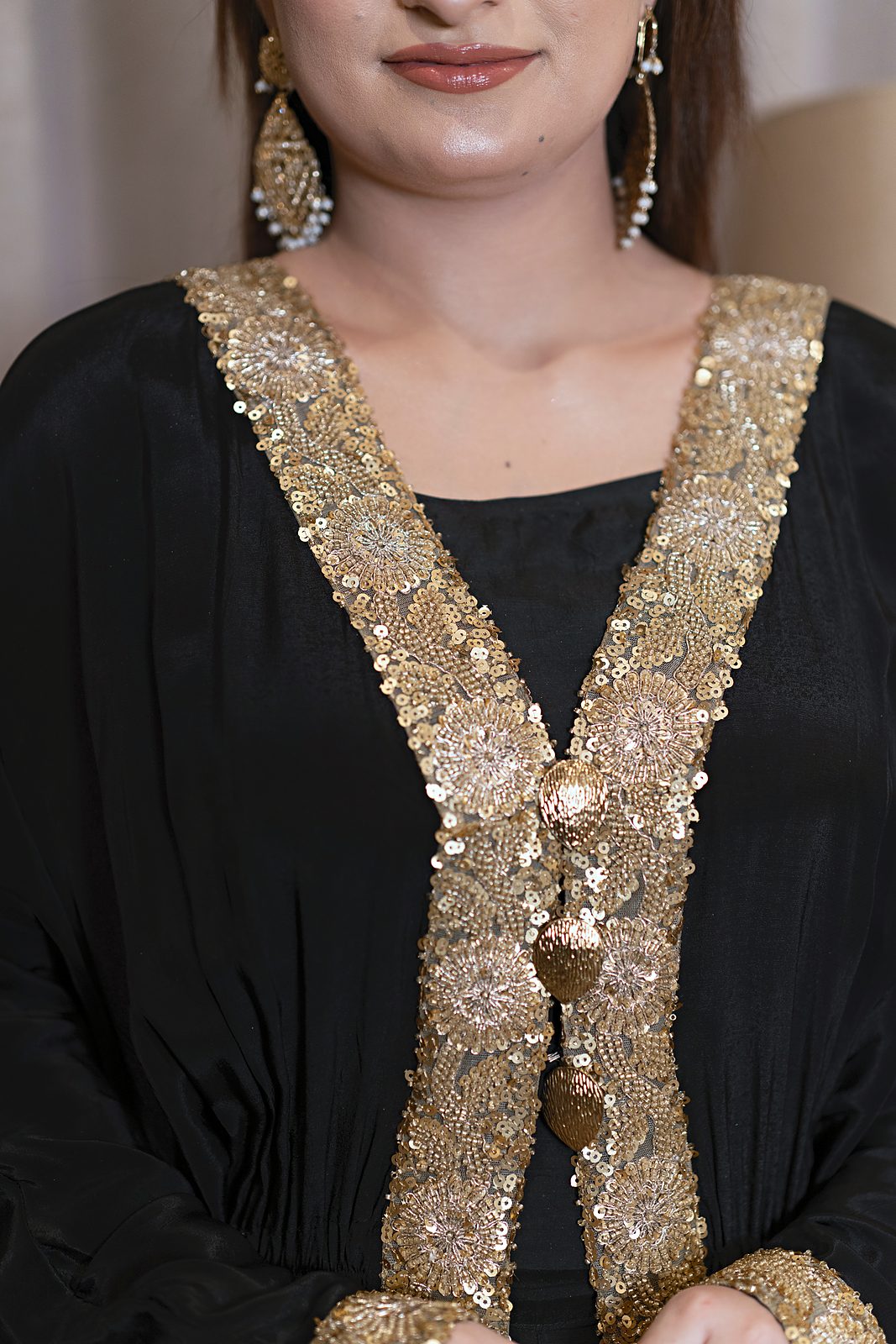 Lumière: 3-Piece Russian Silk Cutdana Open Gown with Blouse and Capri - Image 3
