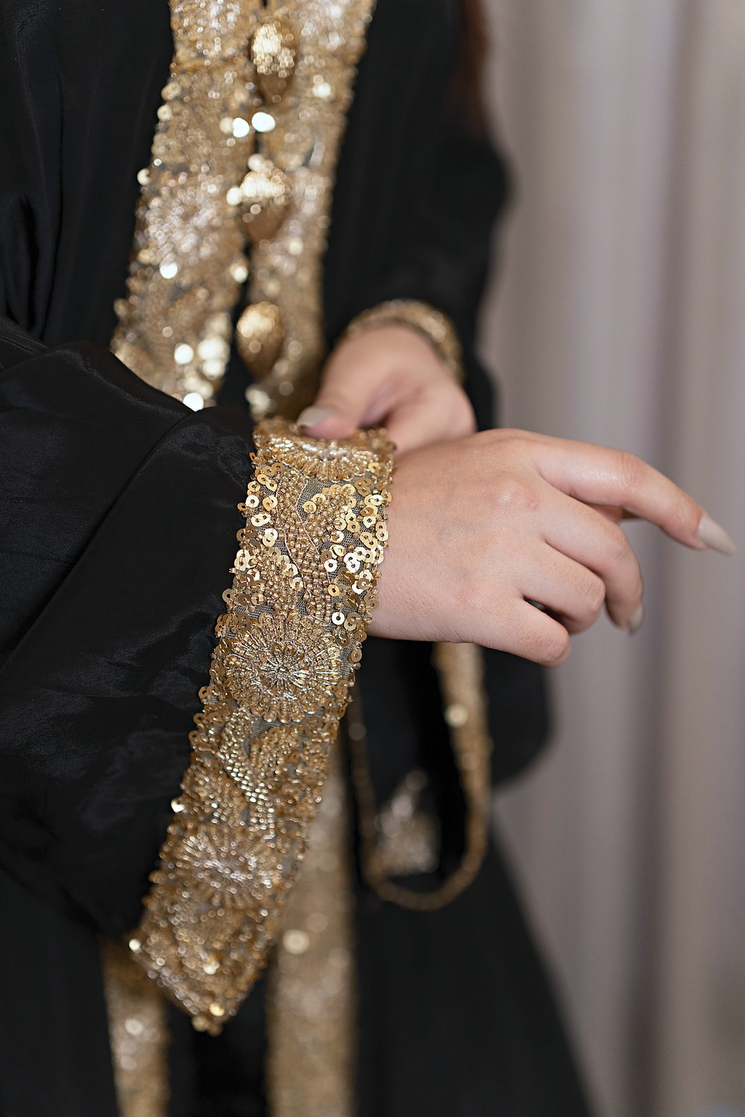 Lumière: 3-Piece Russian Silk Cutdana Open Gown with Blouse and Capri - Image 5