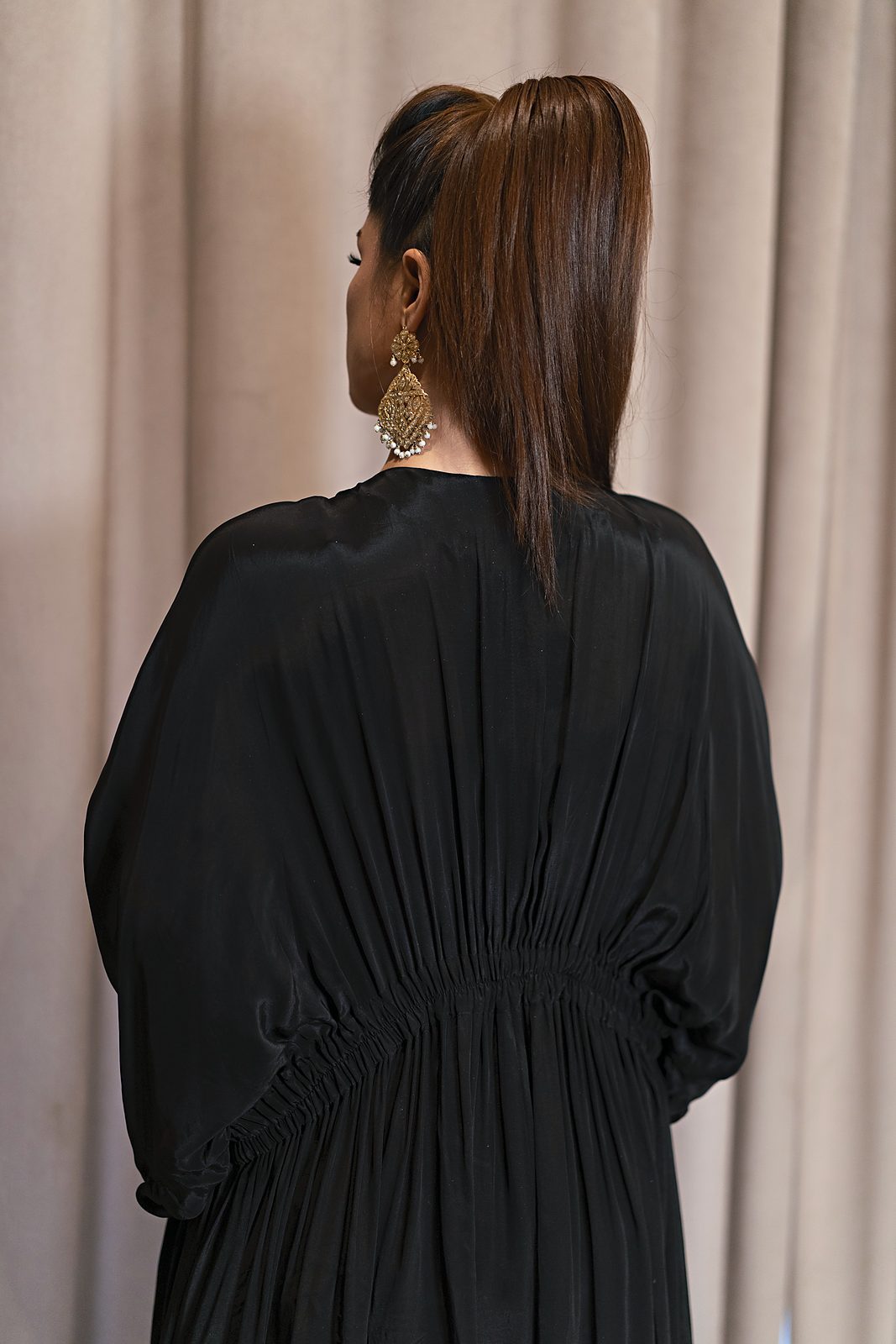 Lumière: 3-Piece Russian Silk Cutdana Open Gown with Blouse and Capri - Image 9