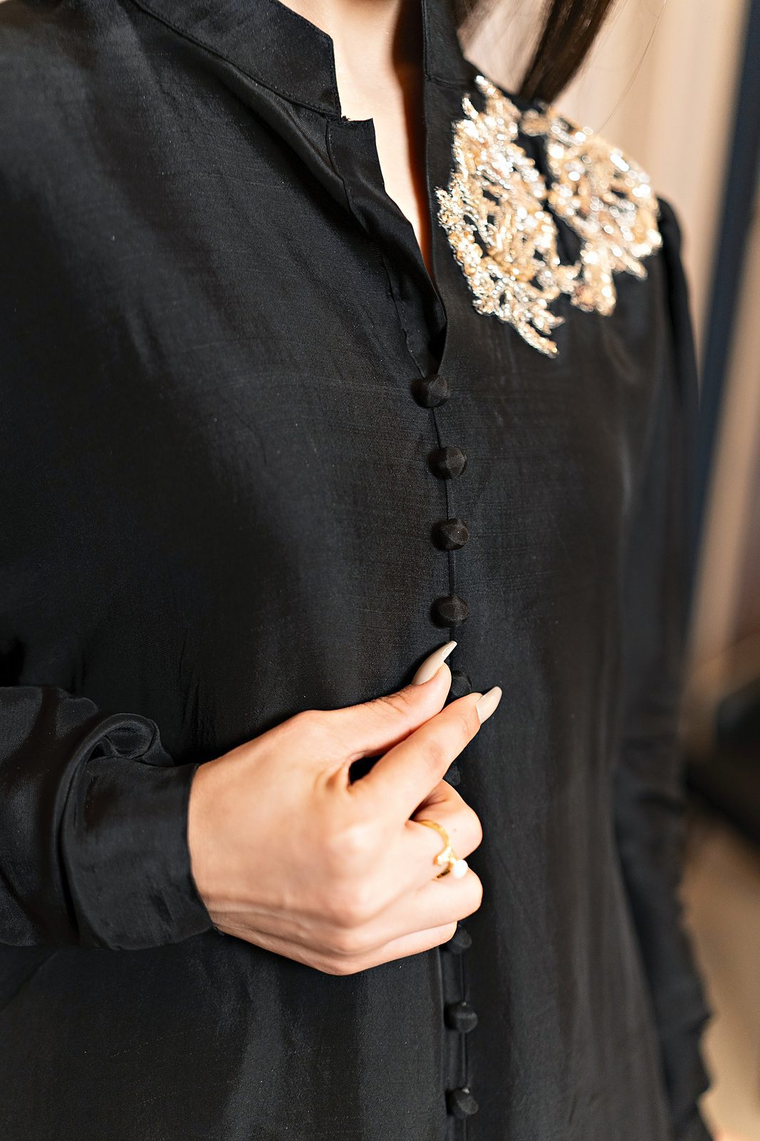 Malika: 2-Piece Queen Silk Frock Lehenga with Hand-Made Gold Motifs - Image 9