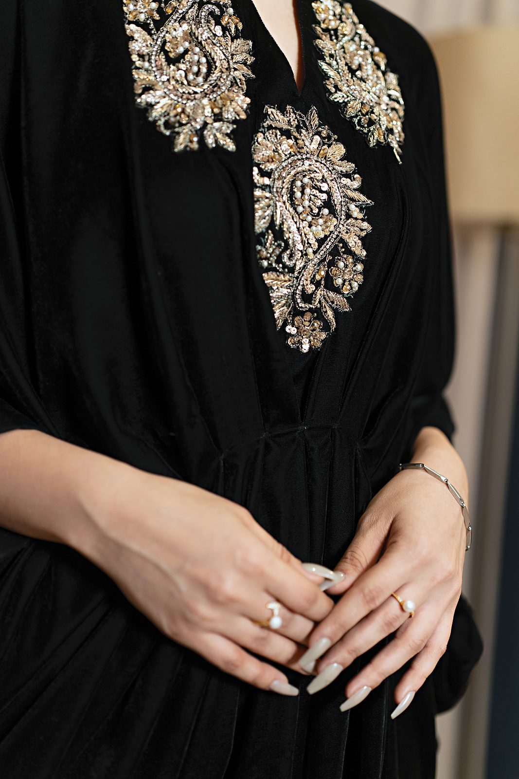 Velours: Micro Velvet Hand-Embroidered Keyhole Kaftan - Image 6