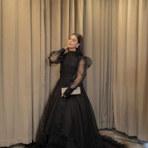 Céleste: 2-Piece Organza Puff-Sleeve Long Tail Gown