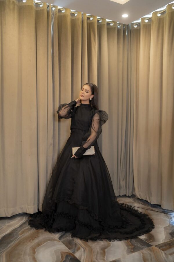 Céleste: 2-Piece Organza Puff-Sleeve Long Tail Gown